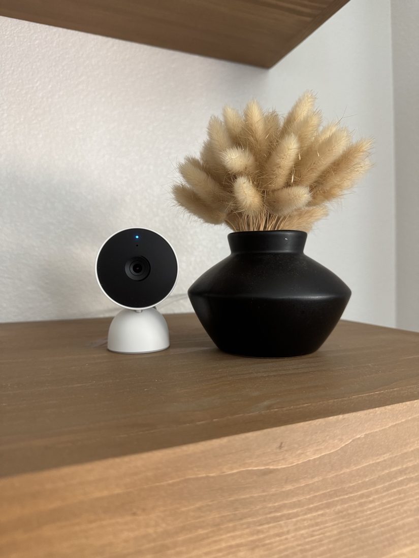 Google Nest indoor camera on a shelf